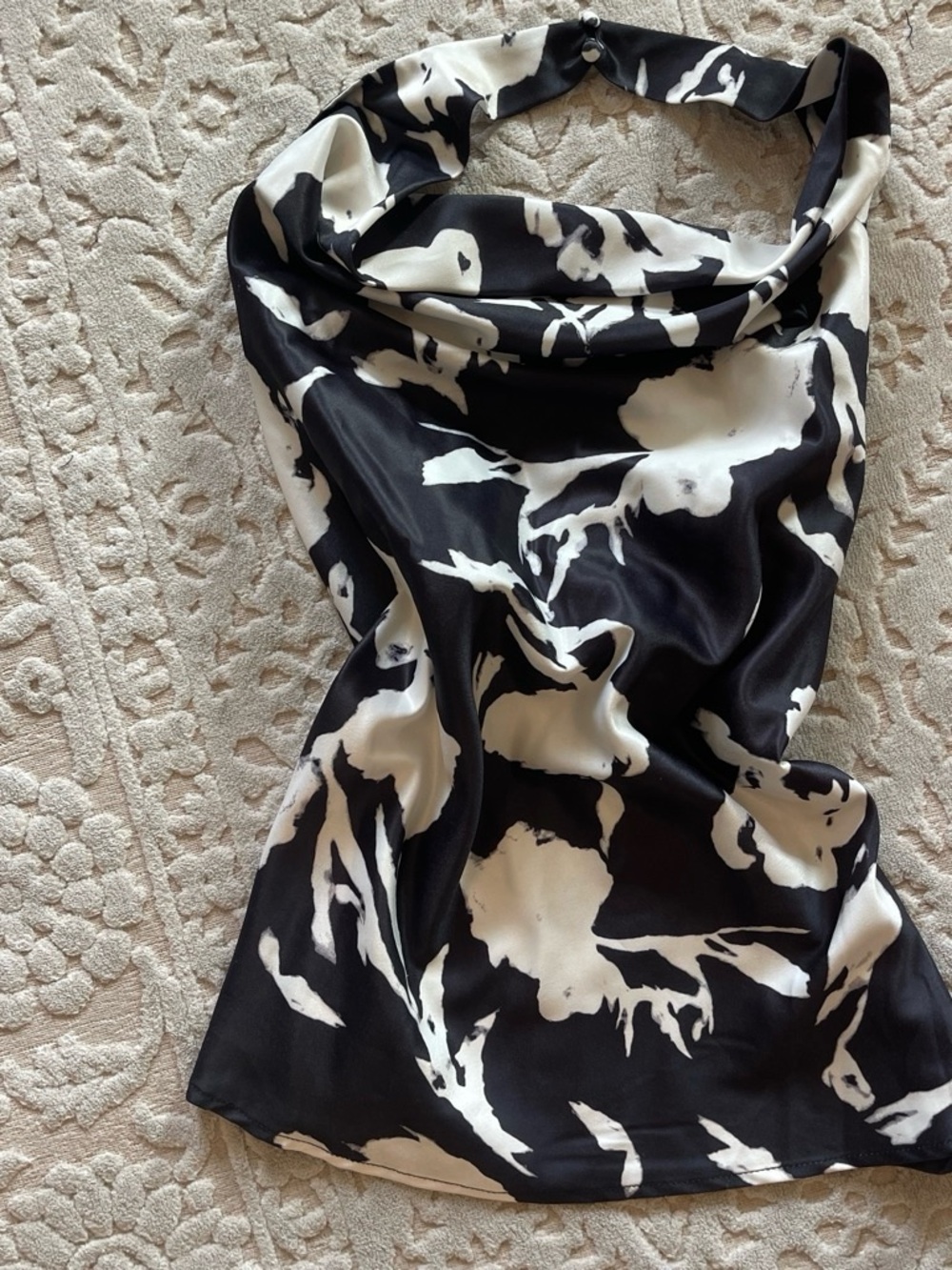 Black & White Floral Satin Halter top